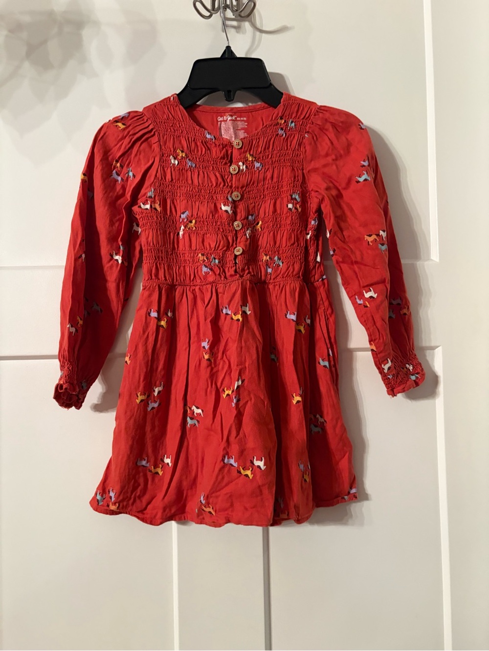 Cat & Jack Girls Orange Long Sleeve Horse Dress Size XS 4/5